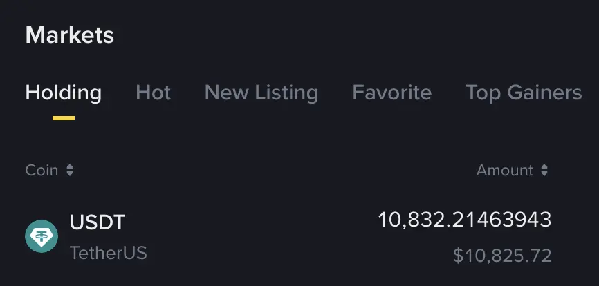 $USDT held on binance